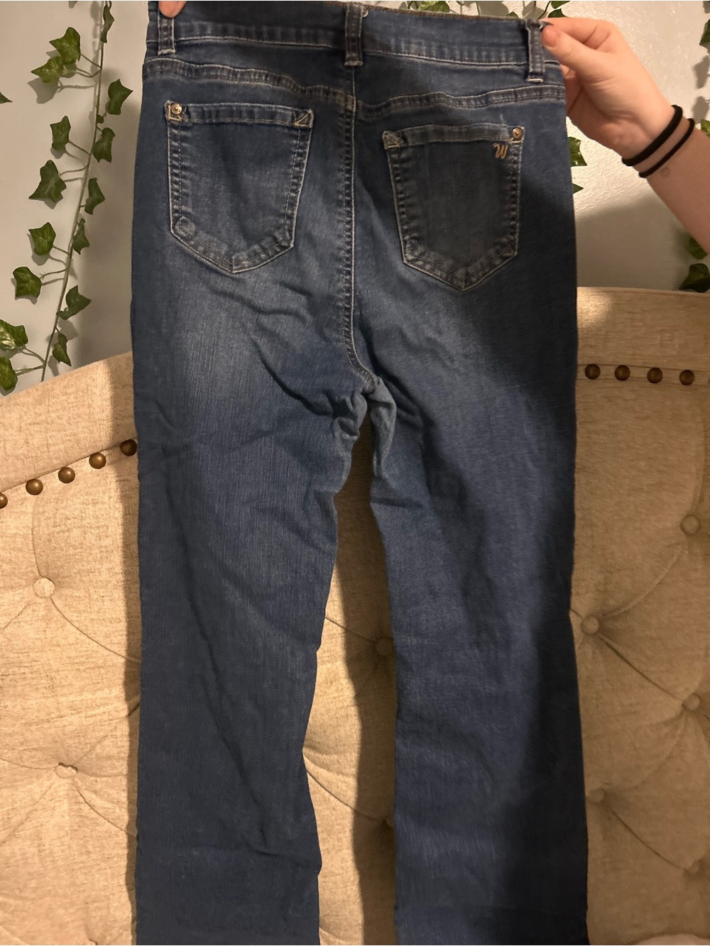 Women's Dark Blue Denim Jeans - Classic Straight bootcut Fit - Picture 3 of 5